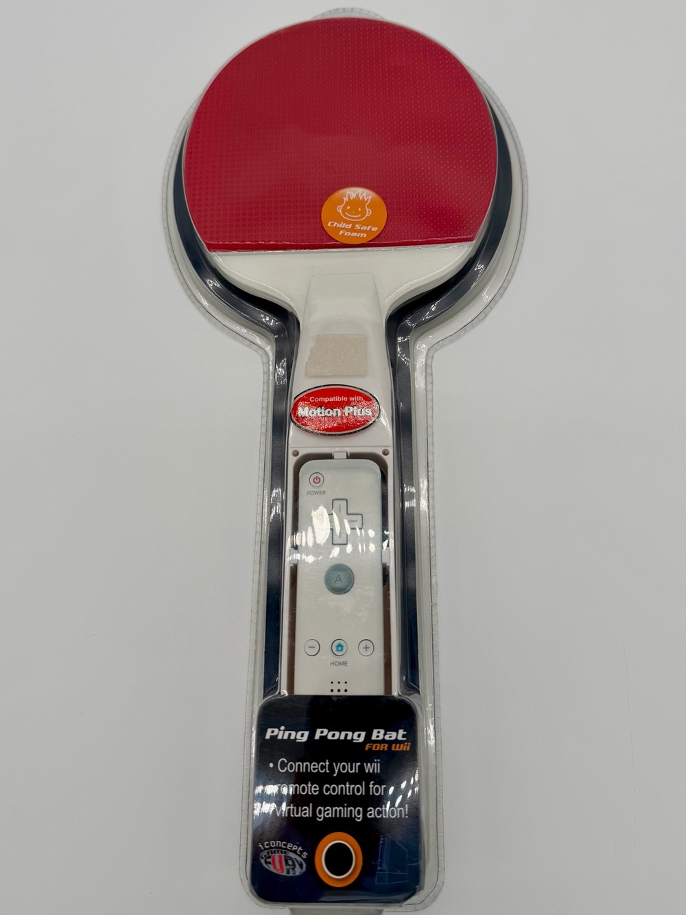 Motion Plus Compatible White Ping Pong Bat for Wii - Red Paddle